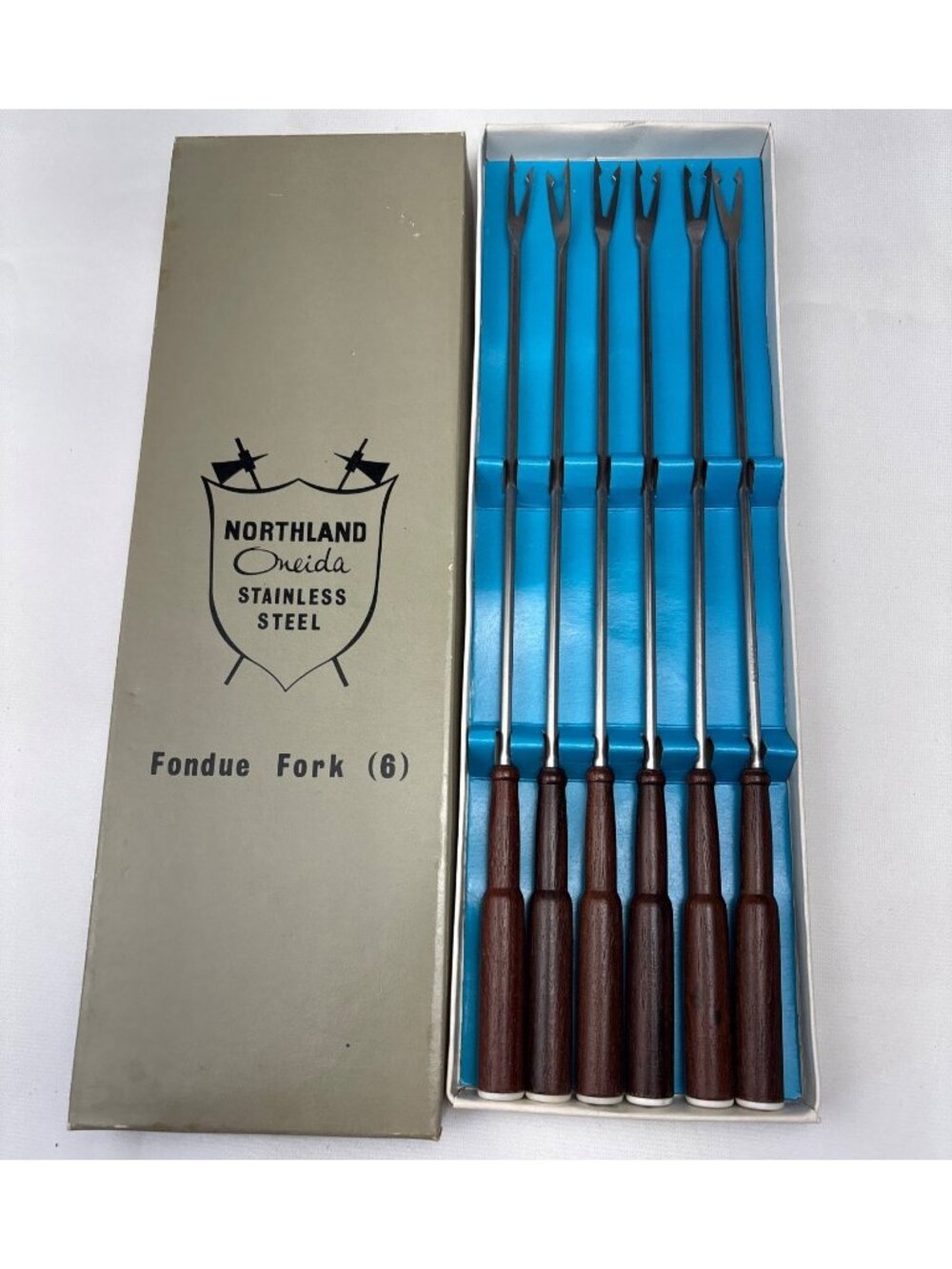 Northland Oneida Stainless Steel Fondue Forks Set 6 Wood Handles